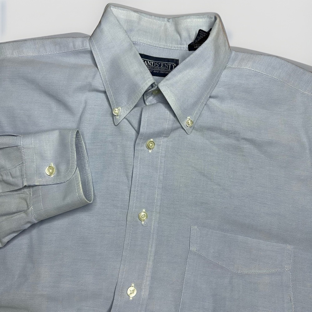 Vintage Lands End Mens 15.5-32 Large Blue Chambray Long Sleeve Button Down OCBD